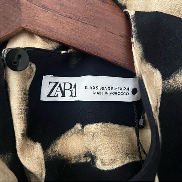 Zara Black Cream Geometric Print Long Sleeve Drawstring Hem Top - Picture 6 of 8